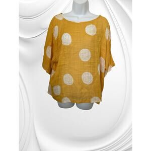 Charlie B Mustard Oversized w/White Circle Blouse  M